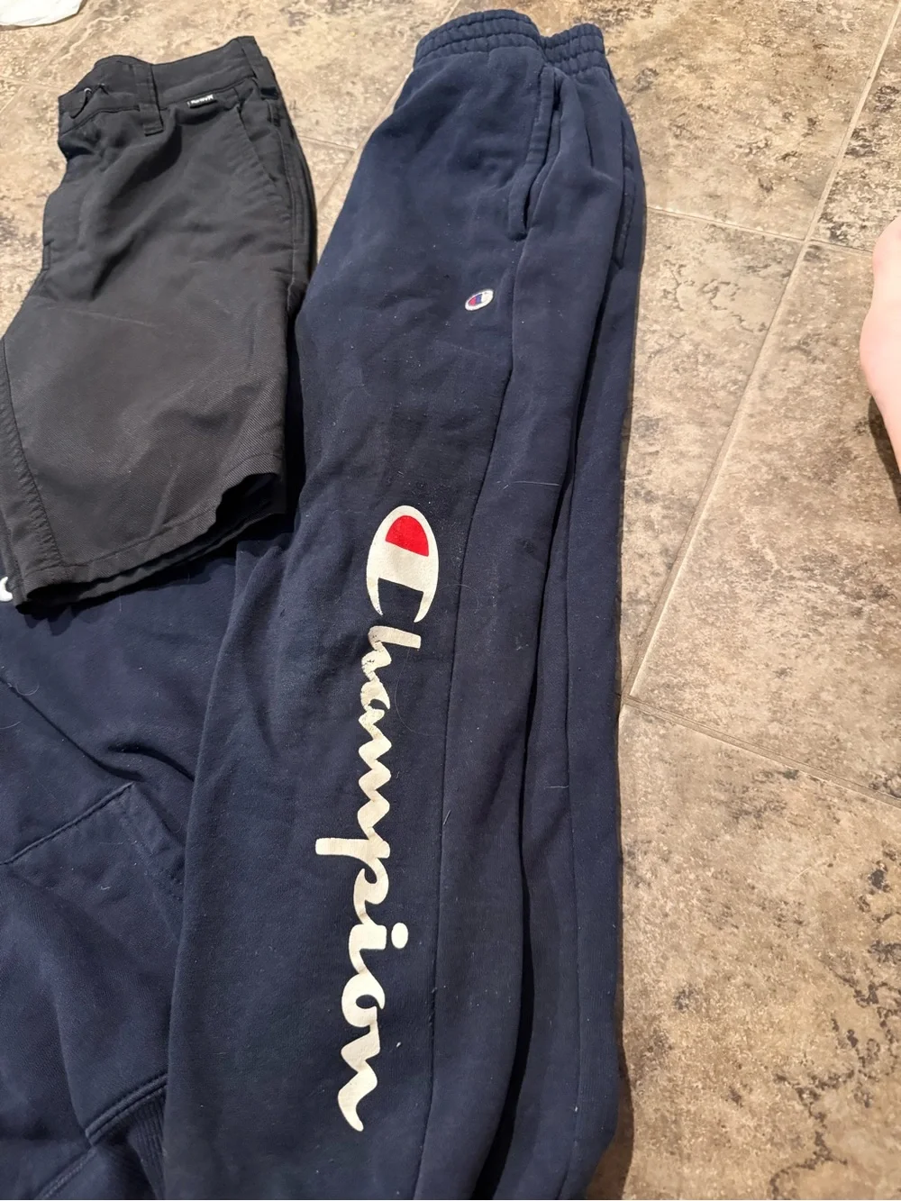 🧡Champion Navy Hoodie and Sweatpants Set and pair of Hurley shorts